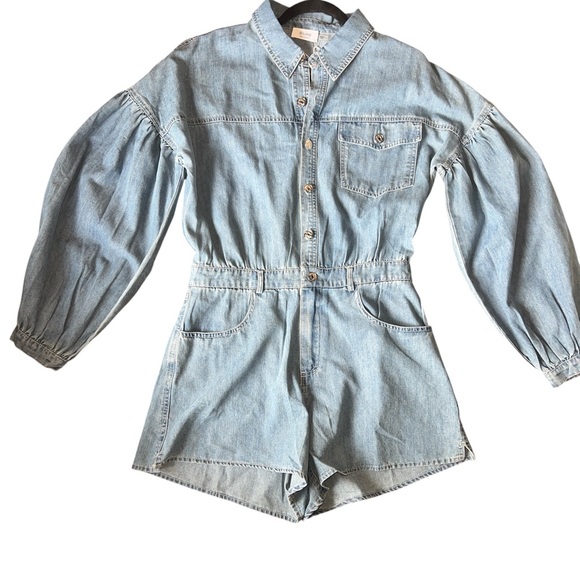 Bluivy Pants - NWT Blu Ivy Lightweight Denim Romper Drop Puff Long Sleeve Medium Wash Size S